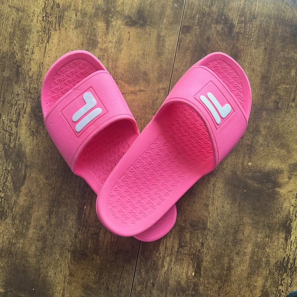 Fila, hot pink, sporty, slip on shoes.